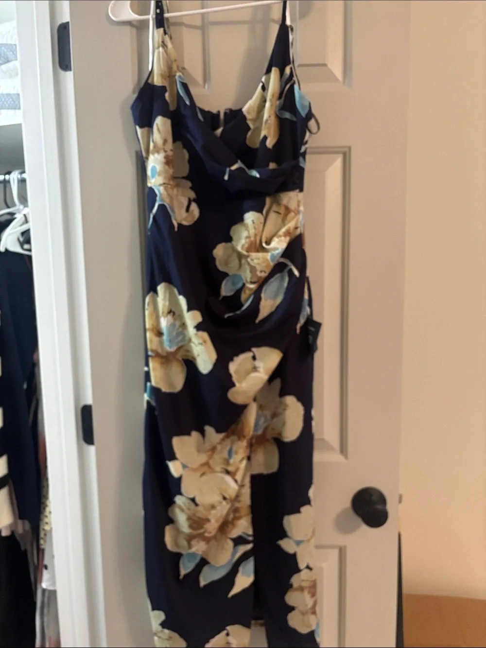 Lulu's Navy Midi Slip Dress with Yellow Floral Print - Picture 1 of 6